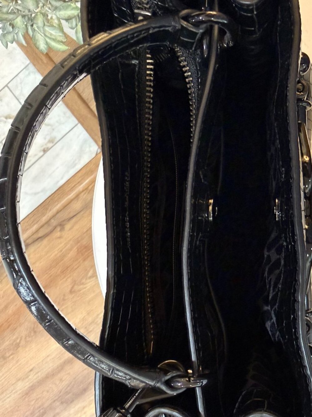 Rebecca Minkoff Black Croc Embossed Black Hardware Satchel - Picture 6 of 10